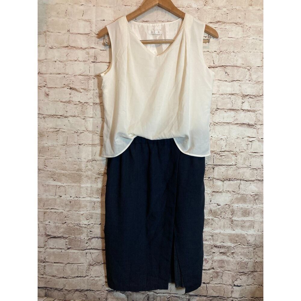 AG Aquagirl Dress Womens Medium Navy &‎ Cream Mesh Lined Layered Lagenlook Satin